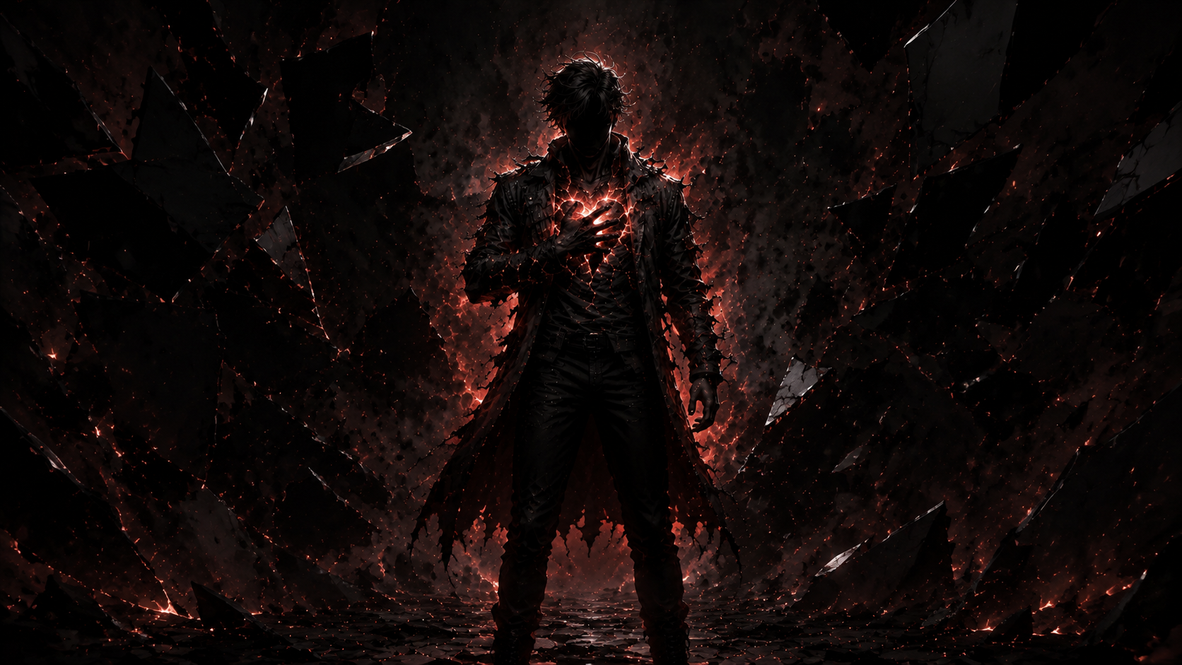 The faceless GhostHeart reclaiming the ember heart inside his chest